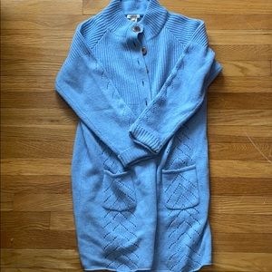 Knee Length Blue Wool Cardigan